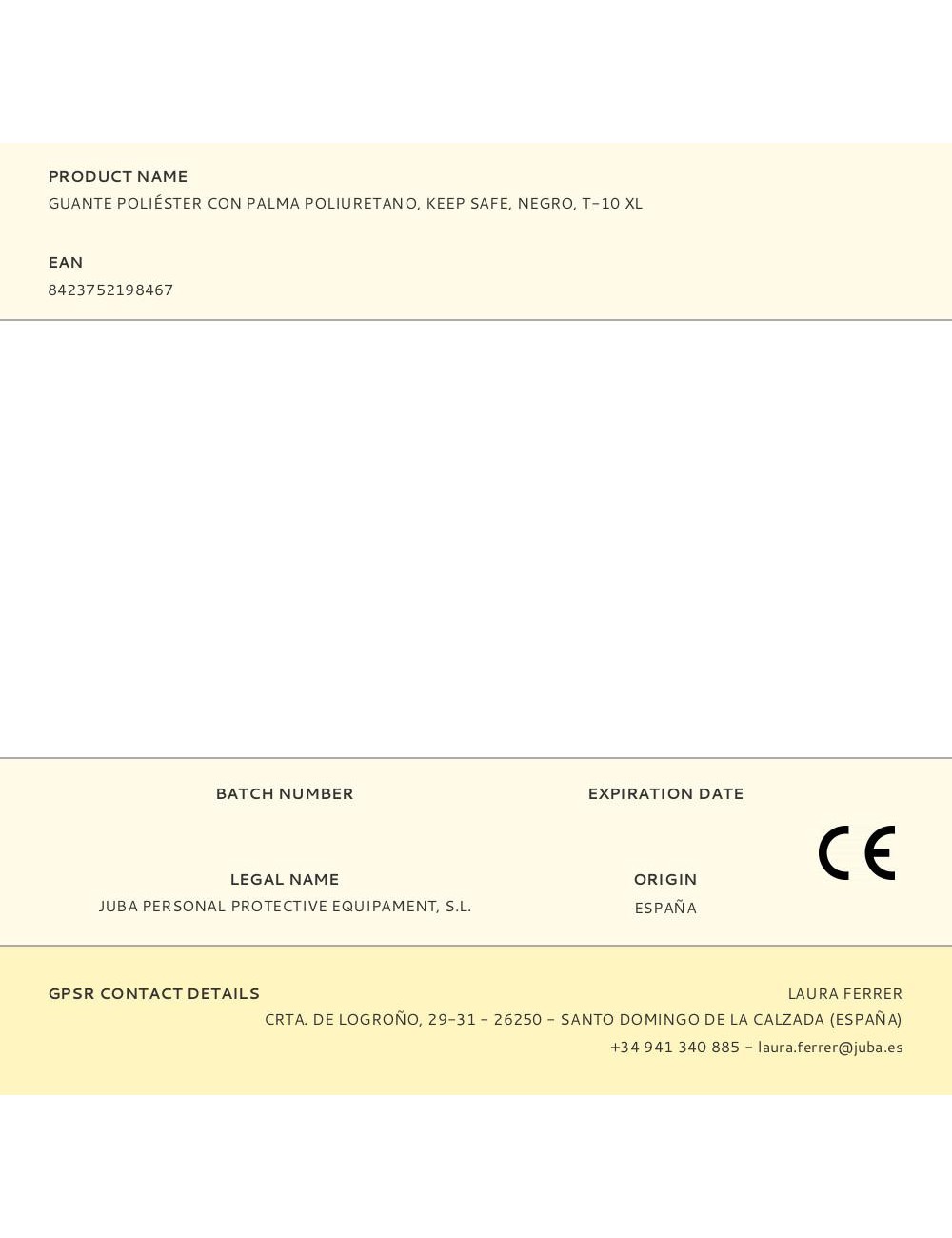 Guante poliéster con palma poliuretano, keep safe, negro, t-10 xl