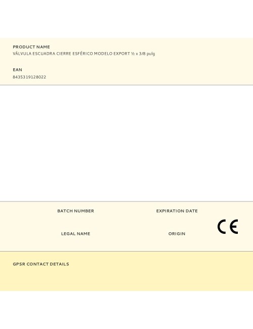 Válvula escuadra cierre esférico modelo export ø½ x 3/8 pulg