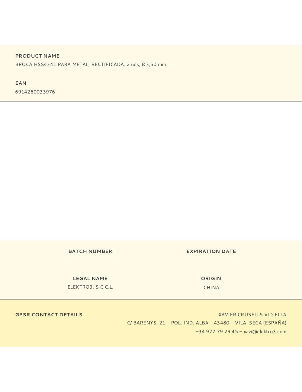 Broca hss4341 para metal, rectificada, ø3,50 x 70,00 mm, 2 uds