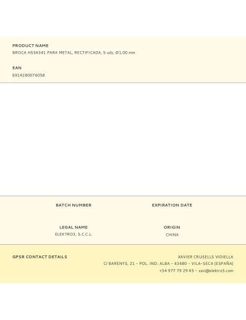 Broca hss4341 para metal, rectificada, ø1,00 x 34,00 mm, 5 uds