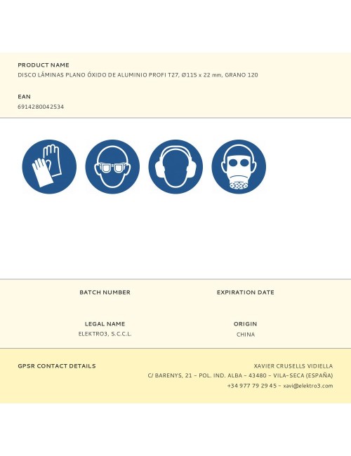 Disco láminas plano óxido de aluminio t27, ø115 x 22,2 mm, grano 120