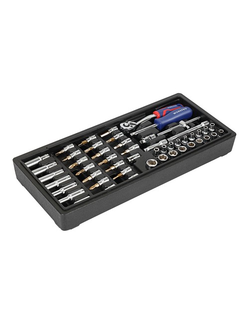 Carraca ¼ pulg, vasos y puntas, juego 50 piezas