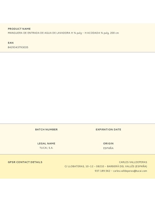 Manguera de entrada de agua de lavadora h ¾ pulg - h acodada ¾ pulg, 200 cm