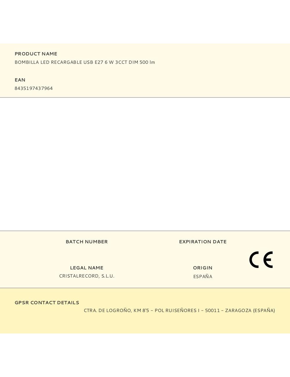 Bombilla led, recargable usb, e27, 6 w, 3cct, dimmable, 500 lm