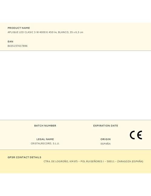 Aplique led classic, 3 w, 4000 k, 450 lm, blanco, 35 x 6,3 cm