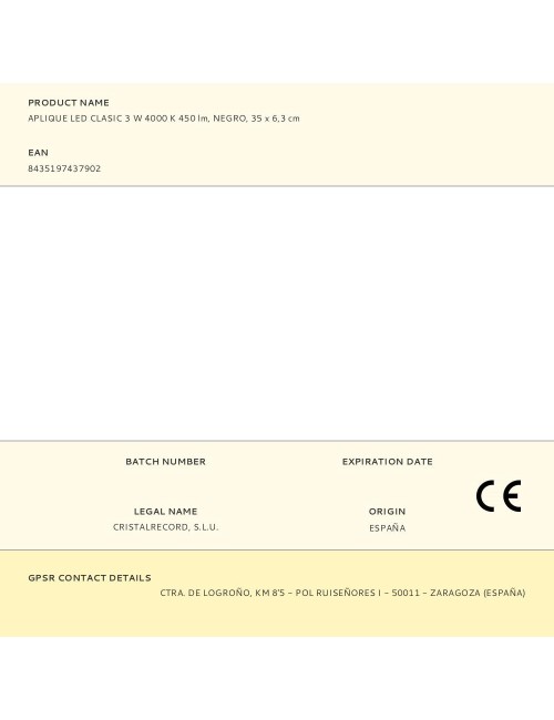 Aplique led classic, 3 w, 4000 k, 450 lm, negro, 35 x 6,3 cm