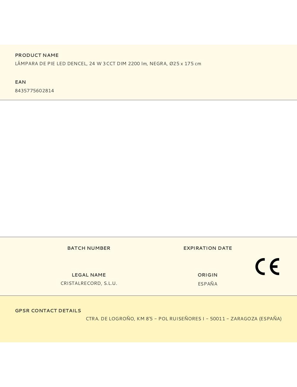 Lámpara de pie led dencel, 24 w, 3cct, dimmable, 2200 lm, negra, ø25 x 175 cm