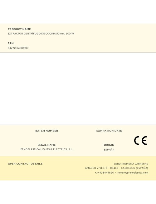 Extractor centrífugo de cocina, chef 50, 106 w