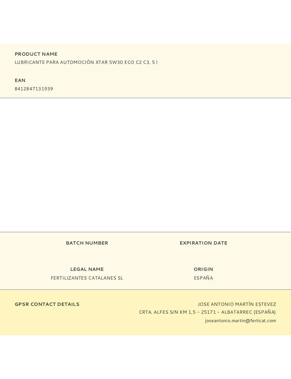 Lubricante para automoción xtar 5w30 eco c2 c3, 5 l