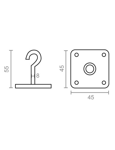 Gancho fijo 8 x 55 mm con placa 45 x 45 mm ap07 zincado, blister 2 uds