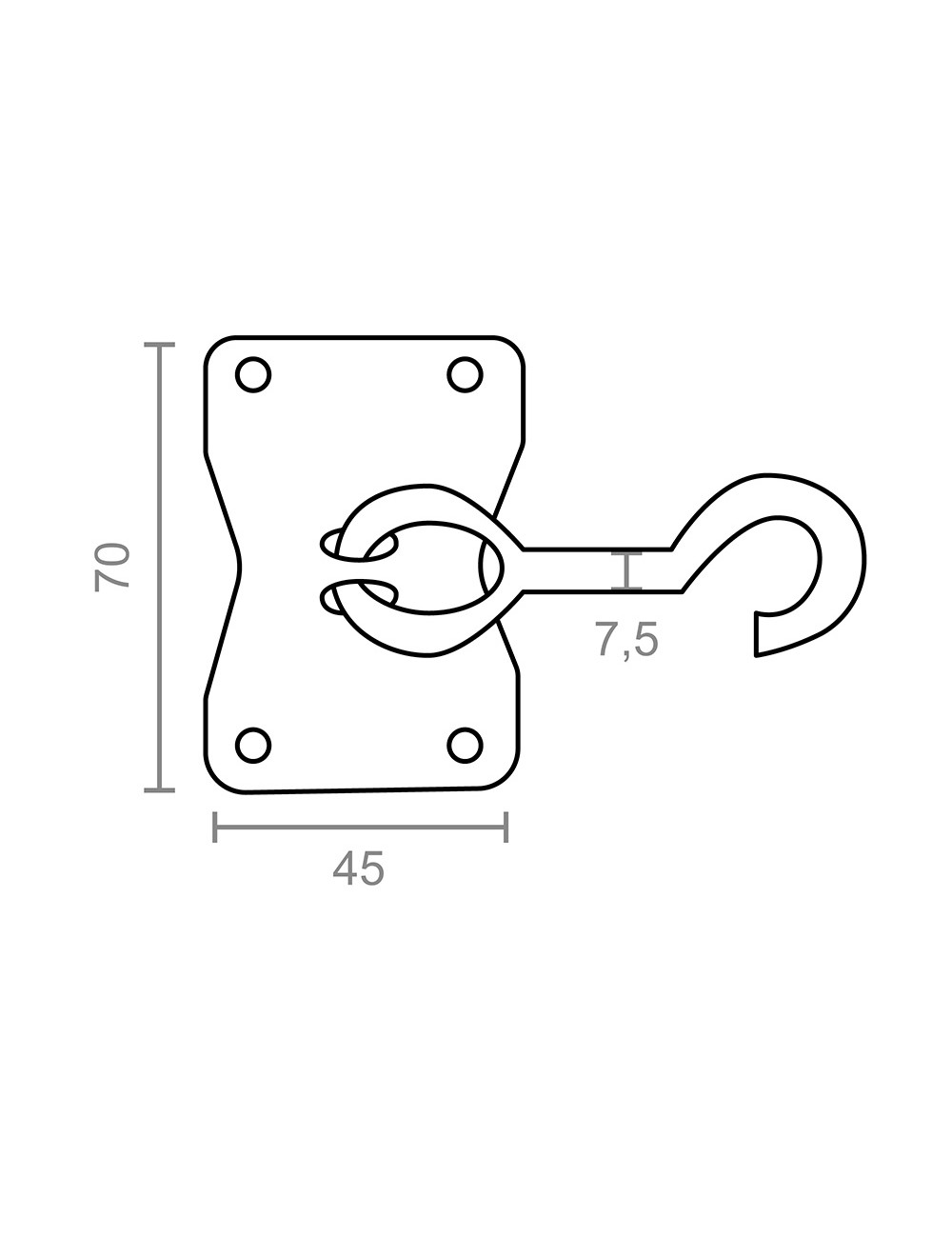 Gancho movil ap05 con placa 70 x 45 mm zincado, blister 2 uds