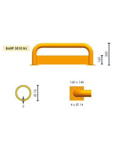 BARRERA PROTECCIÓN BARP3510NJ C/CHAPA ANTIGOLPES - NEGRO/AMARILLO Ø76mm