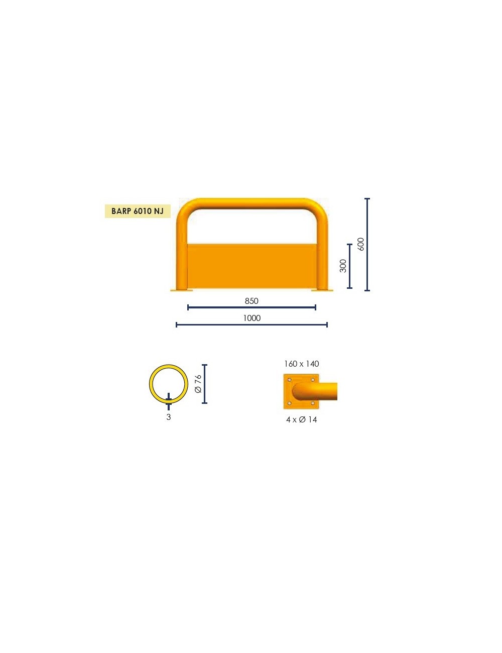 BARRERA PROTECCIÓN  BARP6010NJ C/CHAPA ANTIGOLPES - NEGRO/AMARILLO Ø76mm